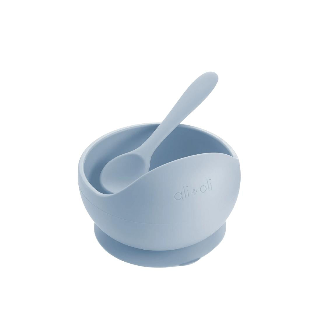 Ali+Oli Suction Bowl & Spoon Set (Sage)