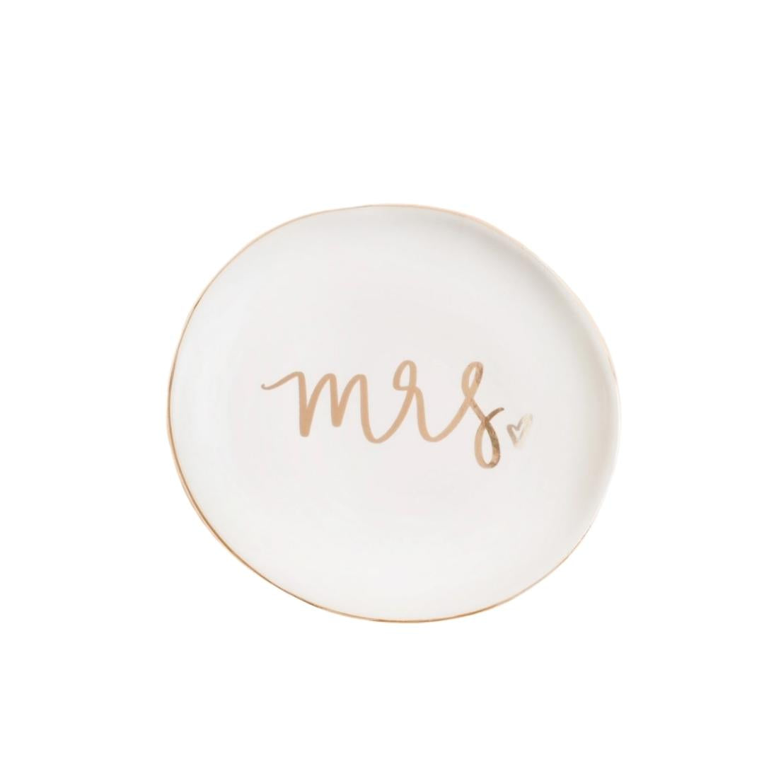 Mrs. Jewelry Dish - White and Gold Foil - 4x4