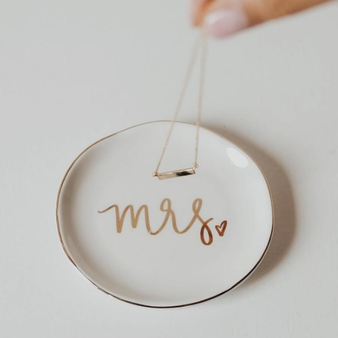 Mrs. Jewelry Dish - White and Gold Foil - 4x4