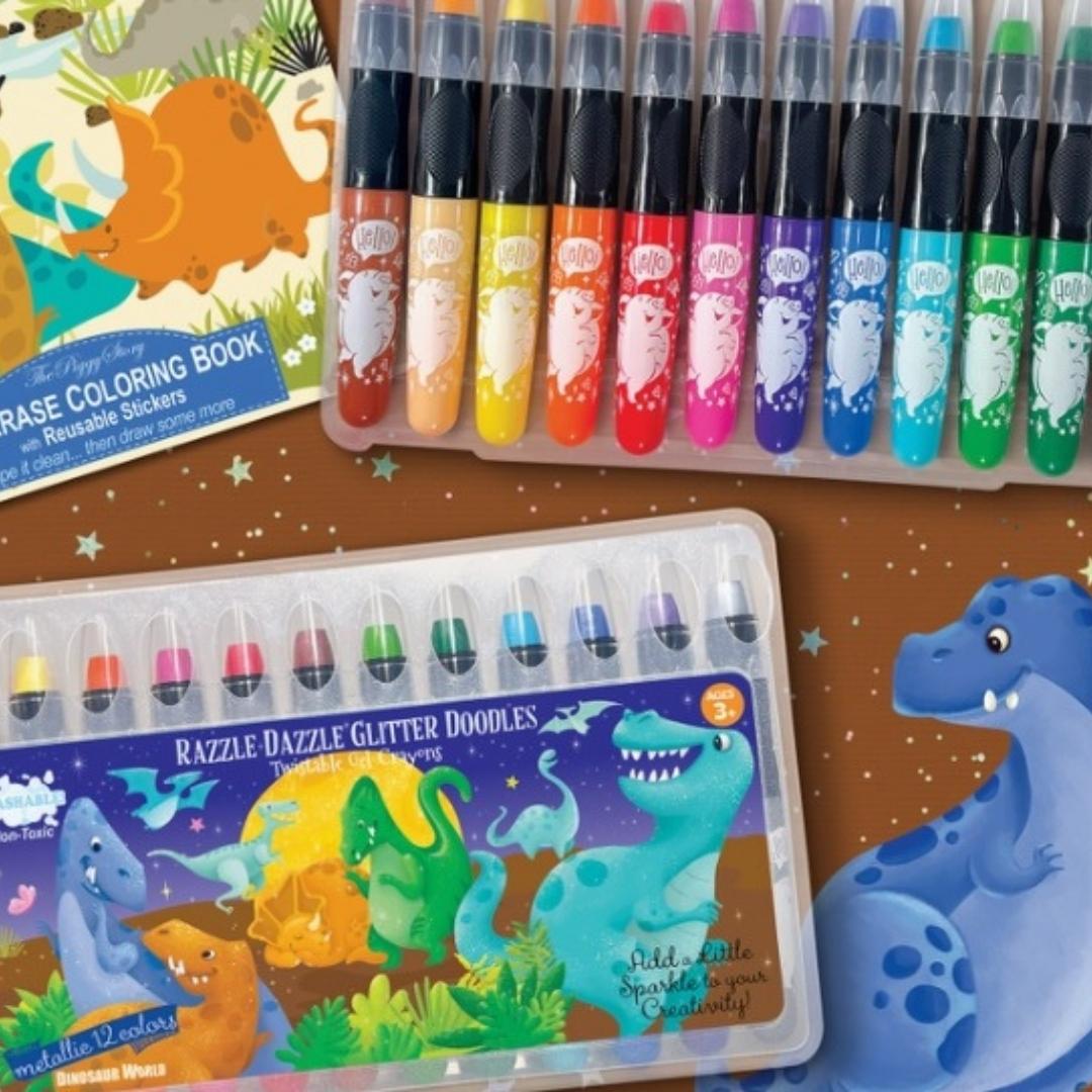 Mundo Dinosaurio Glitter Doodle Gel Crayones