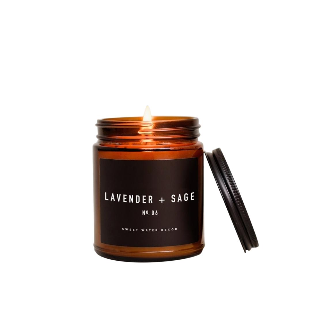 Lavender and Sage Soy Candle - Amber Jar - 9 oz